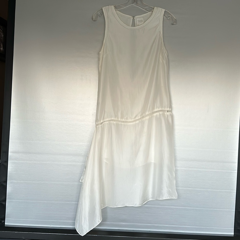 Anthropologie TRYB Asymmetrical Dress Sz 2 White Sleeveless Silk Ladder Lace